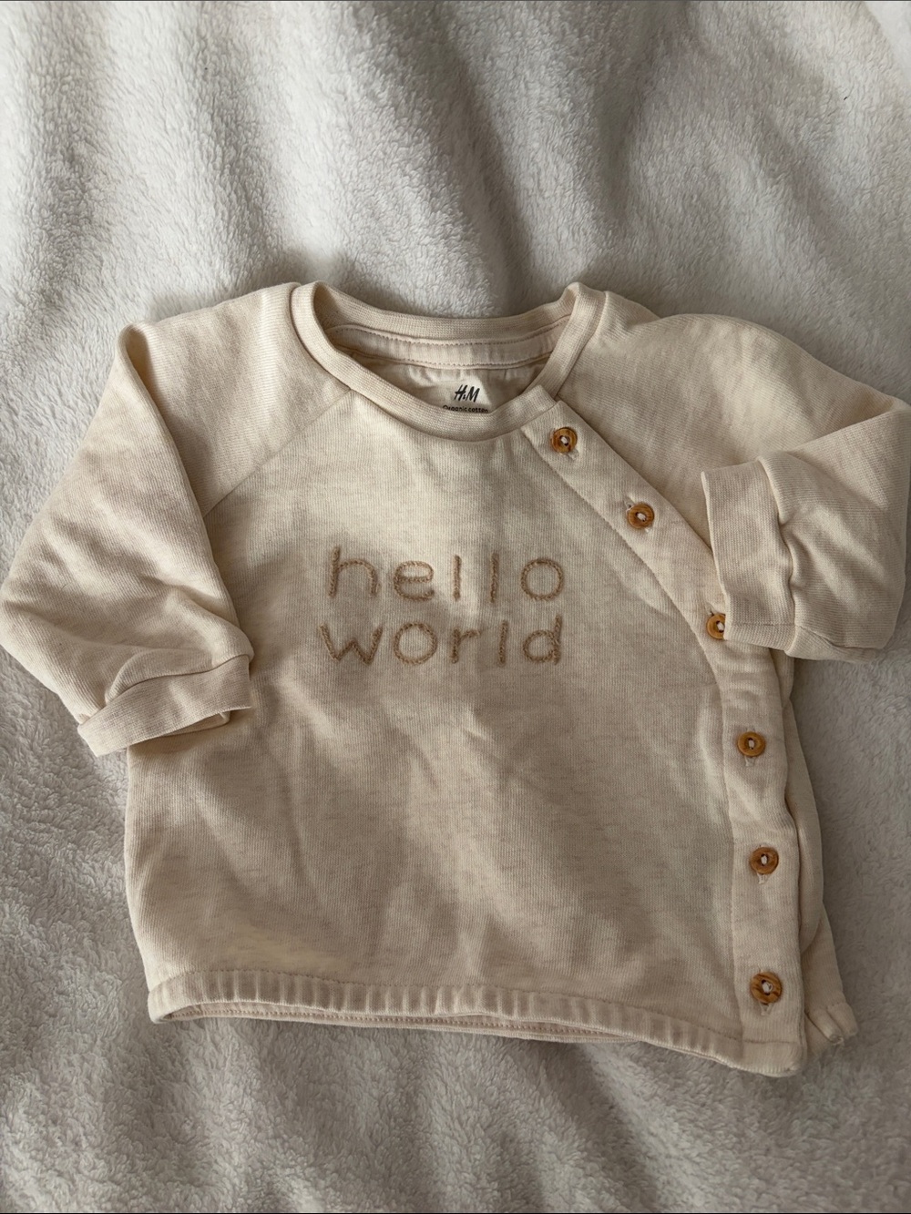 H&M Cream Embroidered "hello world" Button-Down Baby Top